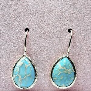 💕2/$30 NEW Faceted Turquoise Jasper Earrings Teardrop Blue Earrings Gold Plated